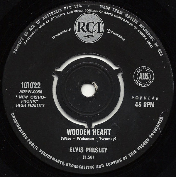 Elvis Presley : Wooden Heart (7", Single, Mono, bla)