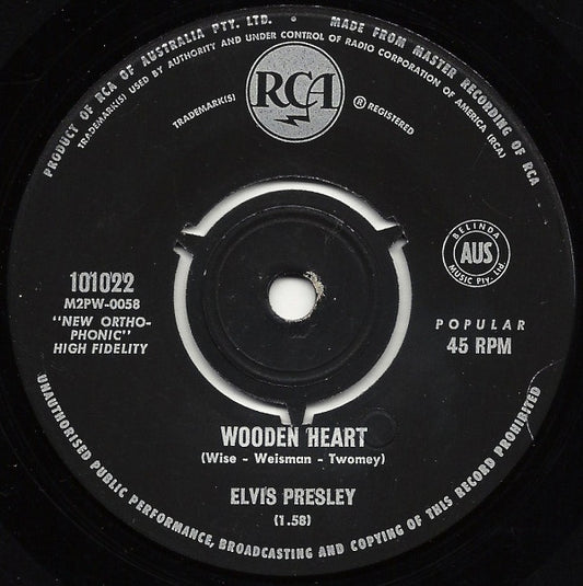 Elvis Presley : Wooden Heart (7", Single, Mono, bla)