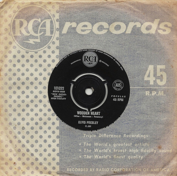 Elvis Presley : Wooden Heart (7", Single, Mono, bla)