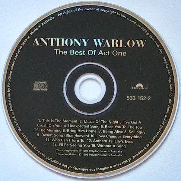 Anthony Warlow : The Best Of Act One (CD, Comp)