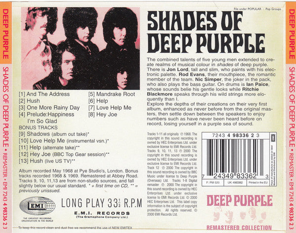 Deep Purple : Shades Of Deep Purple (CD, Album, RE, RM)