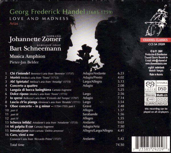 Handel* - Johannette Zomer • Bart Schneemann • Musica Amphion : Arias (Love And Madness) (SACD, Hybrid, Multichannel, Album, DSD)