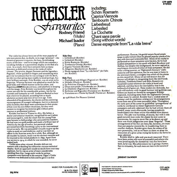 Rodney Friend, Michael Isador : Kreisler Favourites (LP, Album)