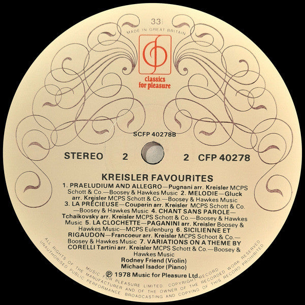 Rodney Friend, Michael Isador : Kreisler Favourites (LP, Album)
