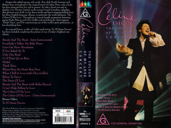 Céline Dion : The Colour Of My Love Concert (VHS, PAL)