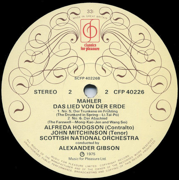 Gustav Mahler, Alfreda Hodgson, John Mitchinson, Royal Scottish National Orchestra, Alexander Gibson : Das Lied Von Der Erde (LP, Album)