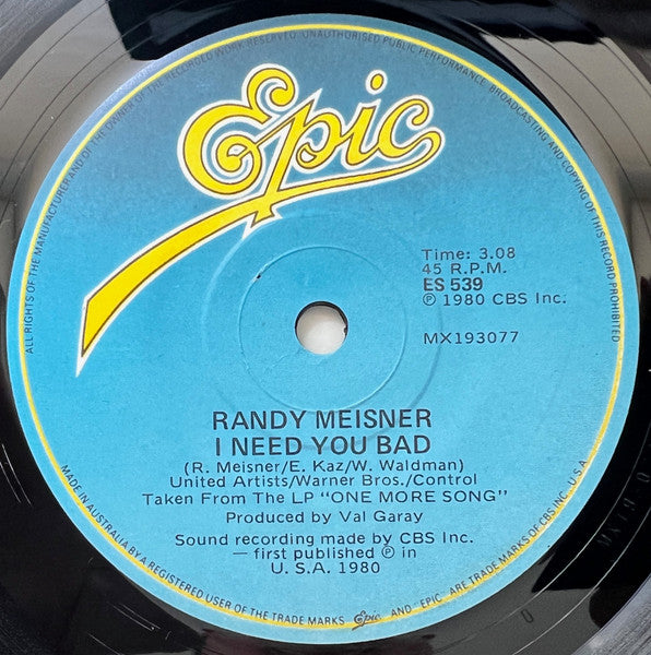 Randy Meisner : Deep Inside My Heart (7", Single)