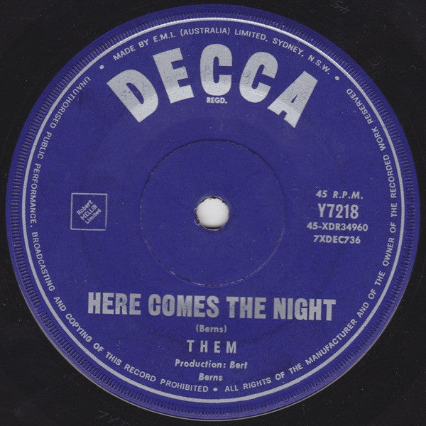 Them (3) : Here Comes The Night (7", Single)