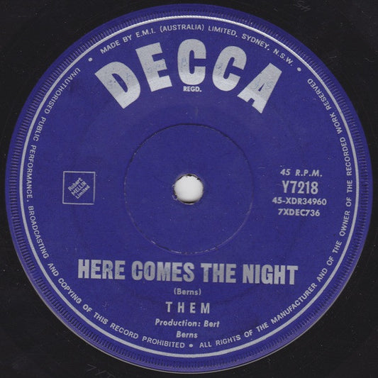 Them (3) : Here Comes The Night (7", Single)