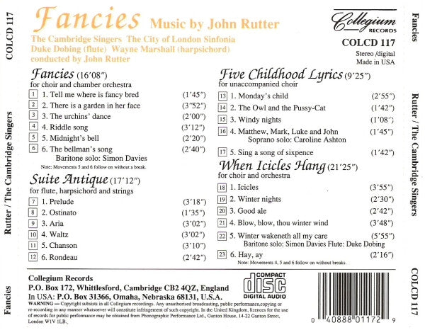 John Rutter - The Cambridge Singers And City Of London Sinfonia : Fancies (CD)