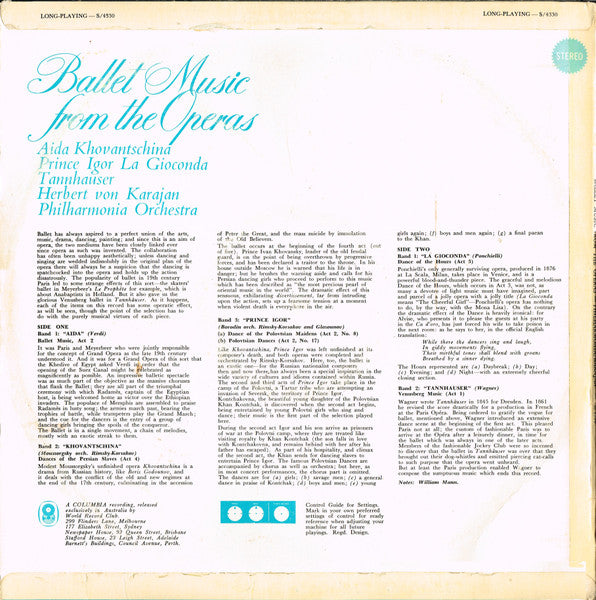 Herbert von Karajan, Philharmonia Orchestra : Ballet Music From The Operas (LP, Album, Club, RE)