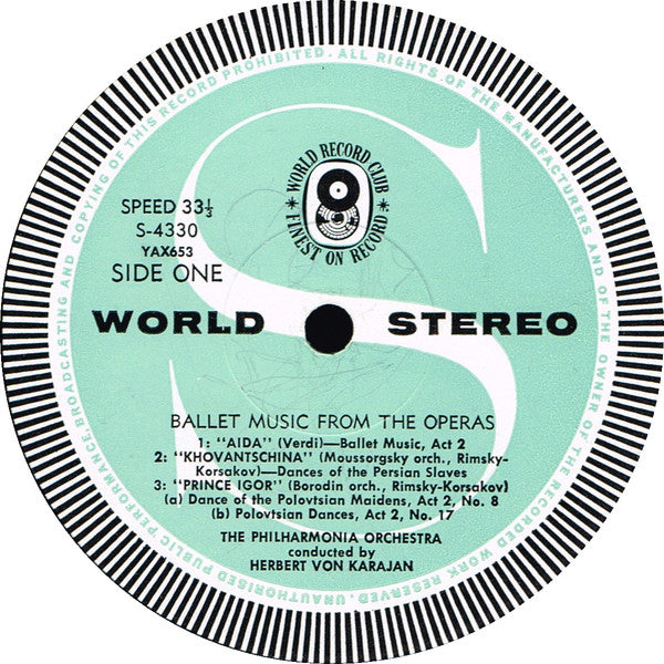Herbert von Karajan, Philharmonia Orchestra : Ballet Music From The Operas (LP, Album, Club, RE)