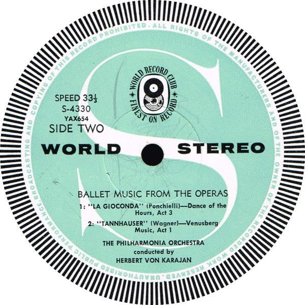 Herbert von Karajan, Philharmonia Orchestra : Ballet Music From The Operas (LP, Album, Club, RE)