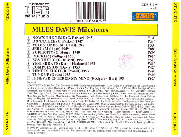 Miles Davis : Milestones (CD, Comp, Unofficial)