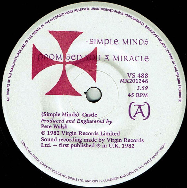 Simple Minds : Promised You A Miracle (7", Single)