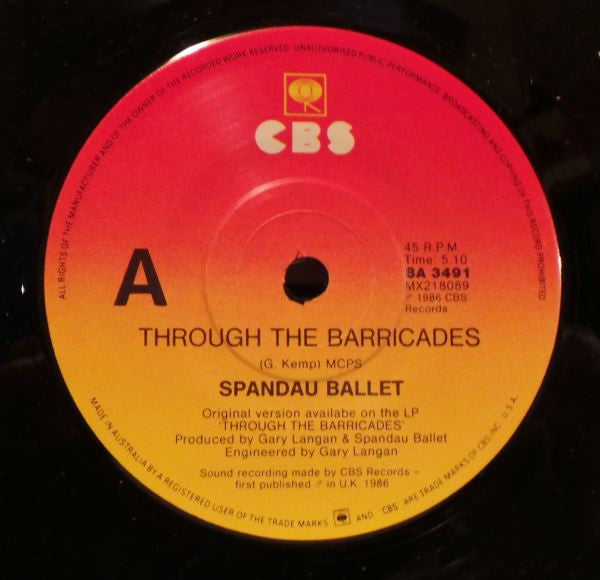 Spandau Ballet : Through The Barricades (7", Single)