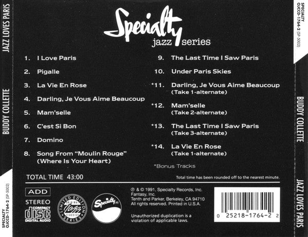 Buddy Collette : Jazz Loves Paris (CD, Album, Ltd, RE, RM)