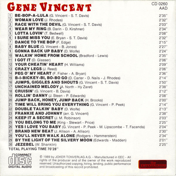 Gene Vincent : Be-Bop-A-Lula (CD, Comp)