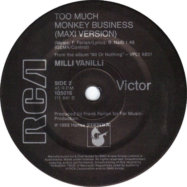 Milli Vanilli : Baby Don't Forget My Number (7", Single)