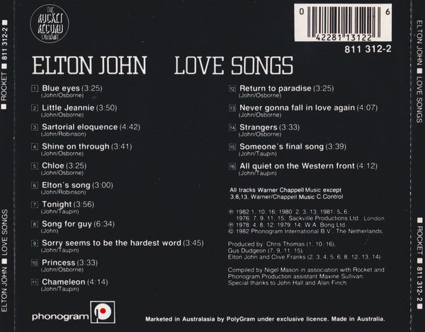 Elton John : Love Songs (CD, Comp)