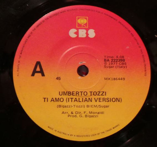 Umberto Tozzi : Ti Amo (7", Single)