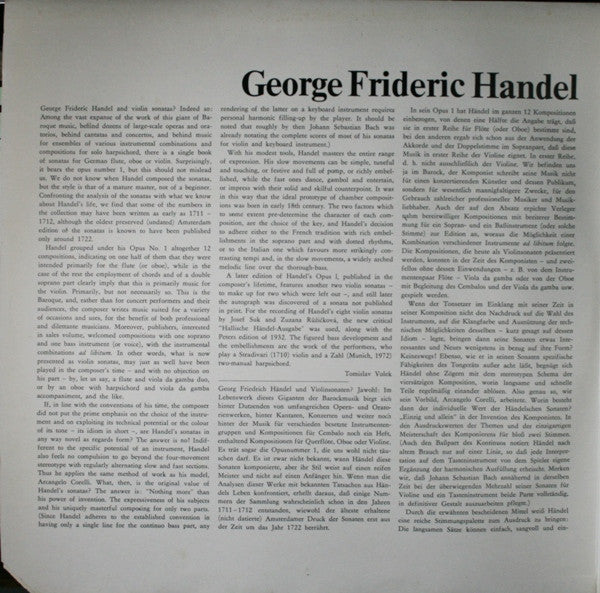 Georg Friedrich Händel, Josef Suk And Zuzana Růžičková : Sonatas Op. 1 For Violin And Harpsichord (2xLP, Album, Quad, Gat)