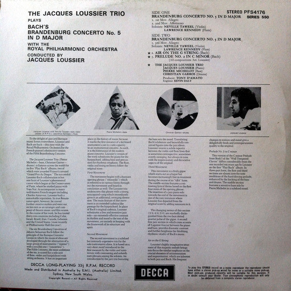 The Jacques Loussier Trio* Plays Bach* With The Royal Philharmonic Orchestra Conducted By Jacques Loussier : Bach's Brandenburg Concerto No. 5 (LP, Album)