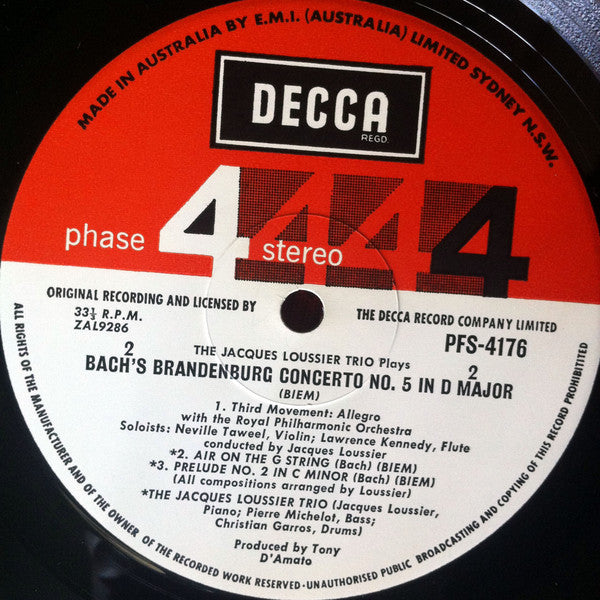 The Jacques Loussier Trio* Plays Bach* With The Royal Philharmonic Orchestra Conducted By Jacques Loussier : Bach's Brandenburg Concerto No. 5 (LP, Album)