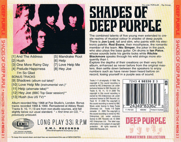 Deep Purple : Shades Of Deep Purple (CD, Album, RE, RM)