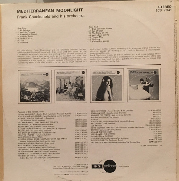 Frank Chacksfield & His Orchestra : Mediterranean Moonlight (LP, RE, RM)