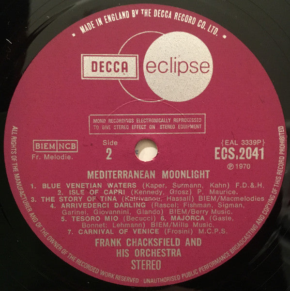 Frank Chacksfield & His Orchestra : Mediterranean Moonlight (LP, RE, RM)