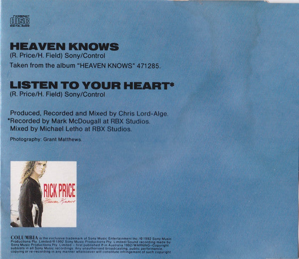 Rick Price : Heaven Knows (CD, Single)