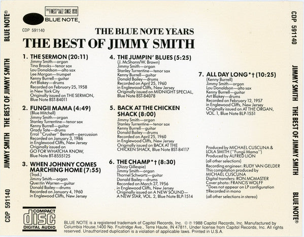 Jimmy Smith : The Best Of Jimmy Smith (CD, Comp, Club, CRC)