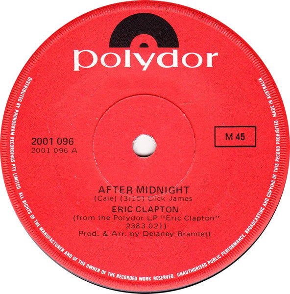 Eric Clapton : After Midnight (7", Single)