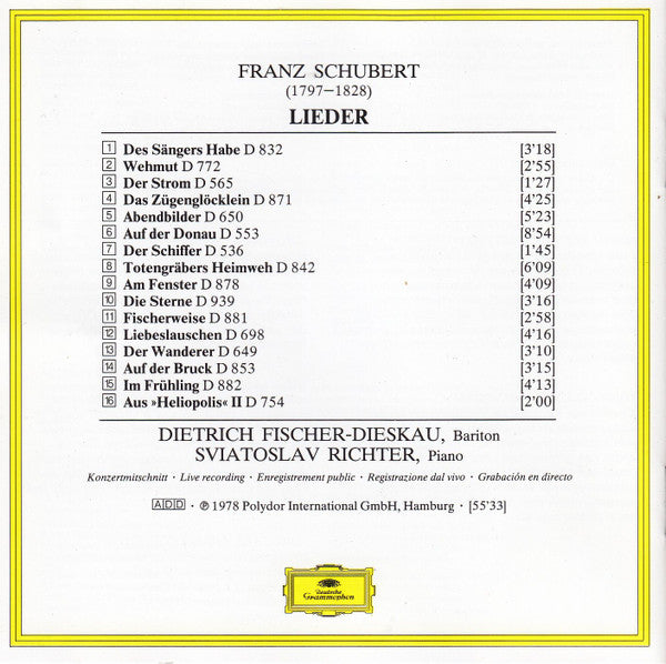 Franz Schubert - Dietrich Fischer-Dieskau, Sviatoslav Richter : Lieder  (CD, Album, RM)
