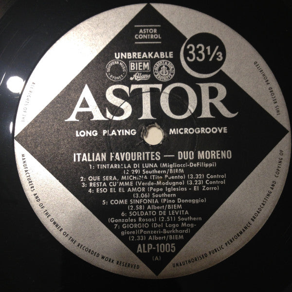 Duo Moreno With Euro Sabatini : Italian Favourites (LP, Album)