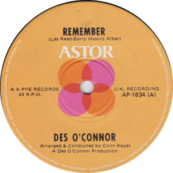 Des O'Connor : Remember (7", Single)