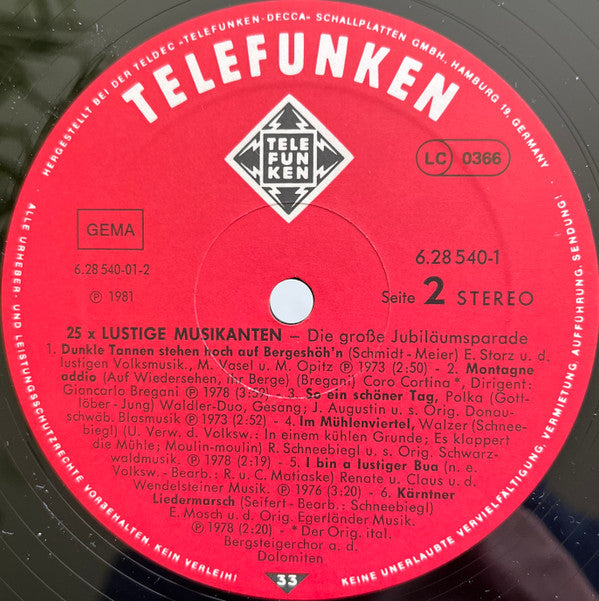Various : 25x Lustige Musikanten - Die Grosse Jubiläumsparade (2xLP, Comp)