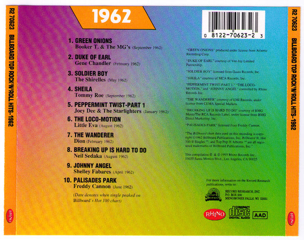 Various : Billboard Top Rock'N'Roll Hits - 1962 (CD, Comp, RE)