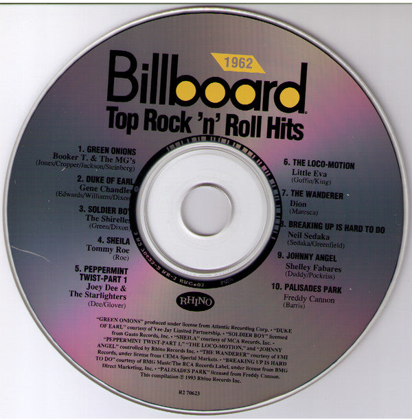 Various : Billboard Top Rock'N'Roll Hits - 1962 (CD, Comp, RE)