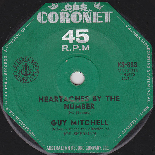 Guy Mitchell : Heartaches By The Number (7", Single)