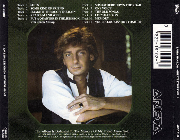 Barry Manilow : Greatest Hits Vol. II (CD, Comp, RE)