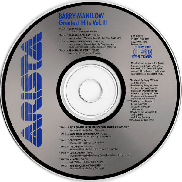 Barry Manilow : Greatest Hits Vol. II (CD, Comp, RE)