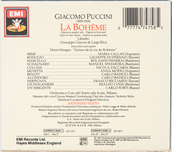 Puccini* : Orchestra* E Coro Del Teatro Alla Scala di Milano* Conductor: Antonino Votto Vocals: Maria Callas, Giuseppe di Stefano, Rolando Panerai, Anna Moffo : La Bohème (2xCD, Album, Mono, RE, RM + Box, + B)