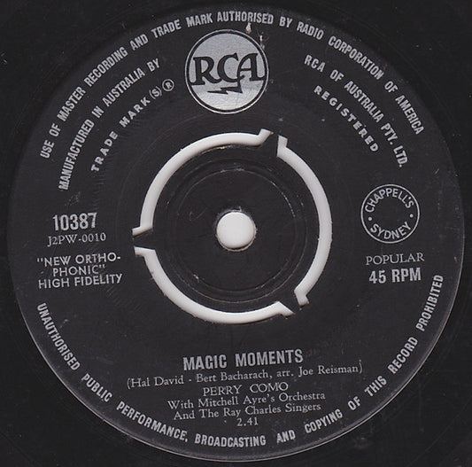 Perry Como The Mitchell Ayres And His Orchestra And The Ray Charles Singers : Magic Moments / Catch A Falling Star (7")