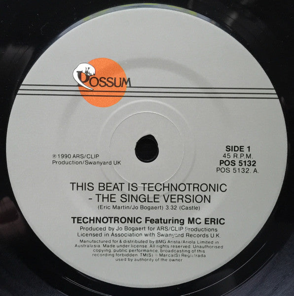 Technotronic Featuring MC Eric : This Beat Is Technotronic (7", Single)