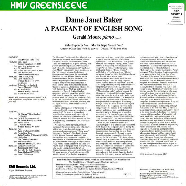 Janet Baker, Gerald Moore : A Pageant Of English Song (LP, RE)