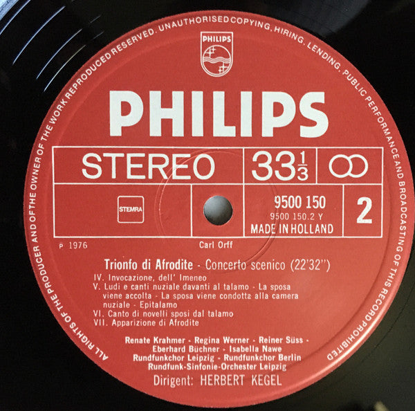 Carl Orff Conducted By Herbert Kegel : Trionfo Di Afrodite (LP, RE)