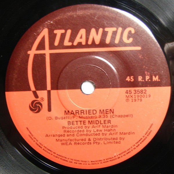 Bette Midler : Married Men (7", Single)