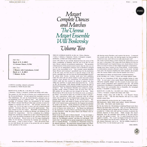 Wolfgang Amadeus Mozart / Wiener Mozart Ensemble - Willi Boskovsky : Complete Dances And Marches - Volume Two (LP, Album, Club)